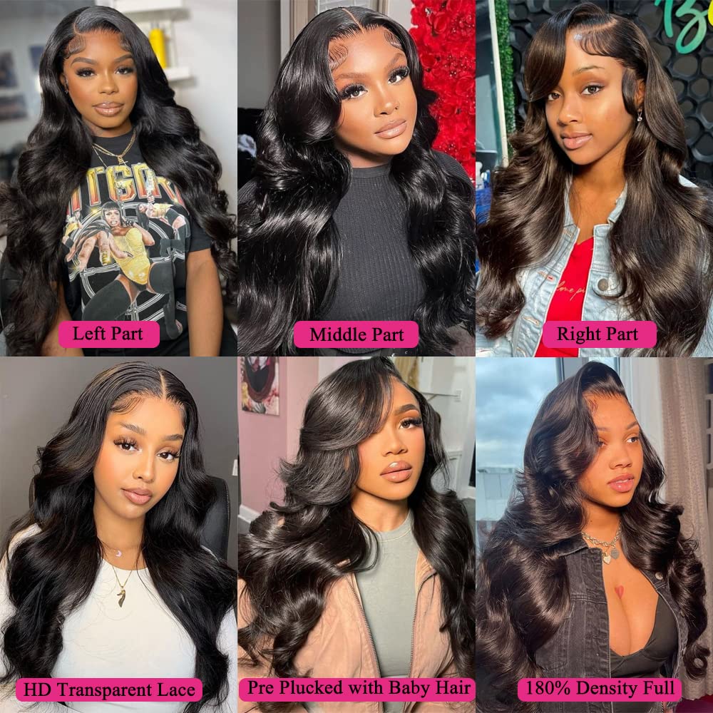 13x6 Body Wave Lace Front Wigs Human Hair Pre Plucked 180% Density 13x6 HD Transparent Frontal Wigs Human Hair Body Wave Glueless Wigs Human Hair Lace Front Wigs for Women 26 Inch