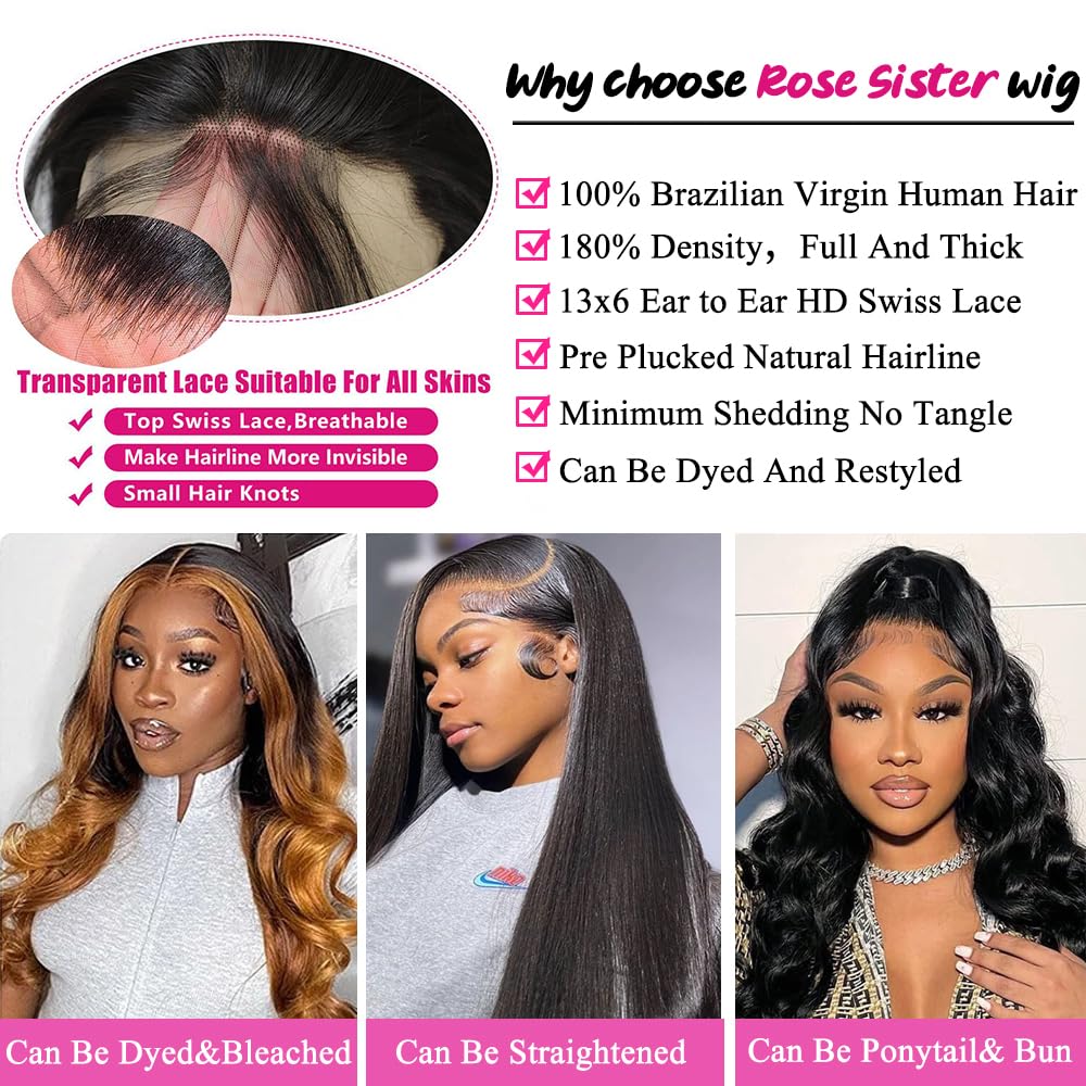 13x6 Body Wave Lace Front Wigs Human Hair Pre Plucked 180% Density 13x6 HD Transparent Frontal Wigs Human Hair Body Wave Glueless Wigs Human Hair Lace Front Wigs for Women 26 Inch