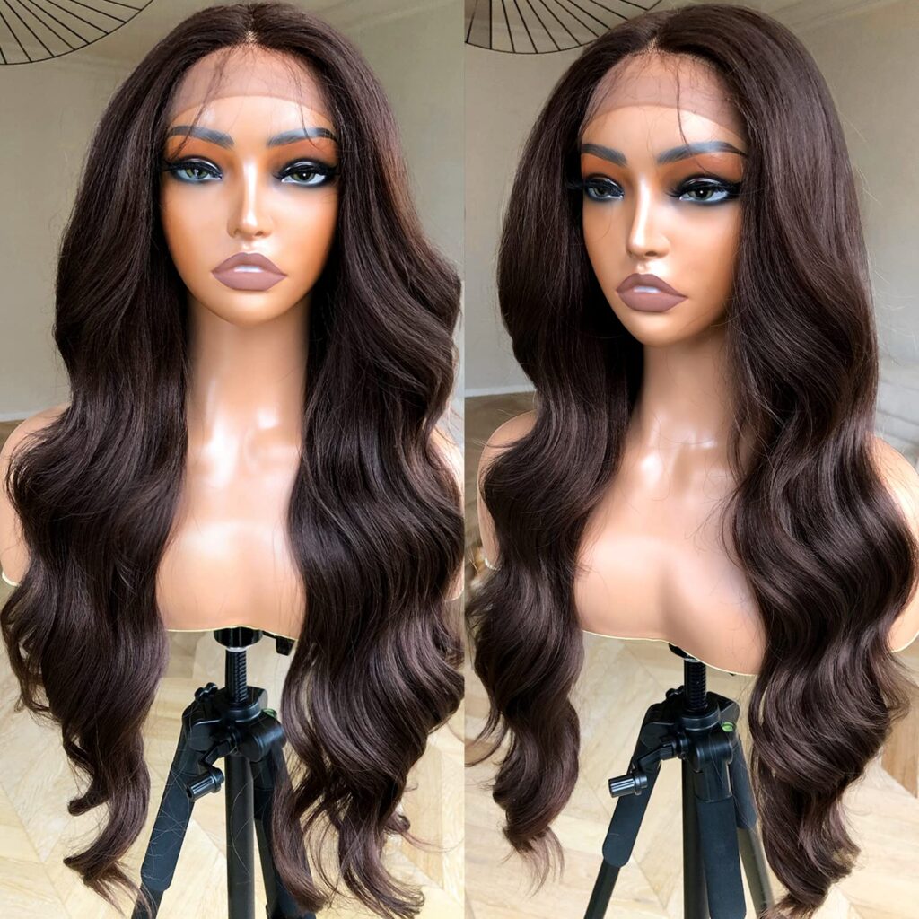 BlackSwern Honey Blonde Ombre Lace Front Wig, Body Wave Highlight Wigs Pre-plucked, Long Layered Wig with Curtain Bangs, Glueless for Black Women, 4/27 Highlights