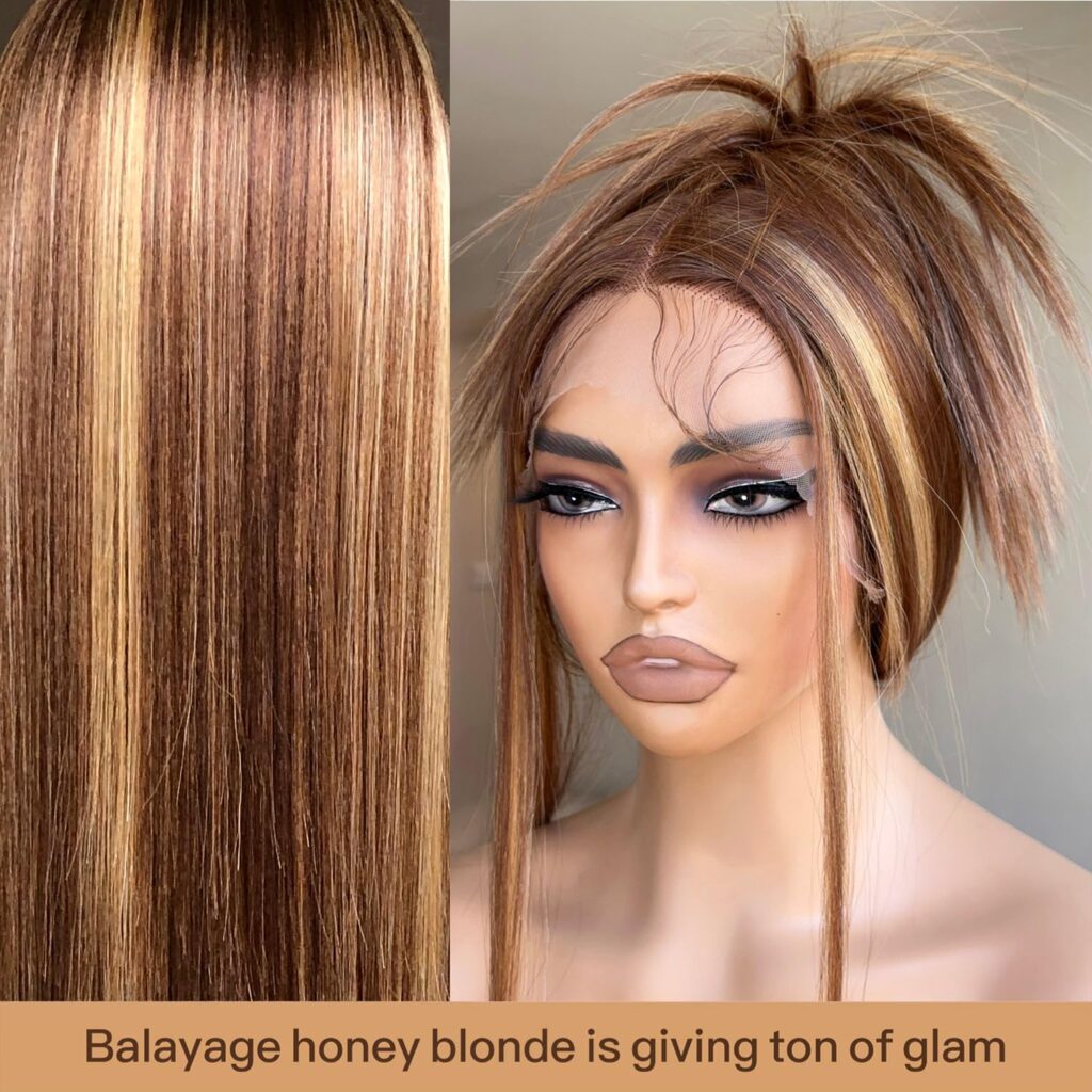 BrownBomb Skunk Stripe Wig Lace Front Wig Pre Plucked Ready to Wear, HD Glueless 13X5X1 Synthetic Lace Front Wigs for Women 180 Density 26inch, Black and Blonde Wig Skunk Stripe Effortless Chic