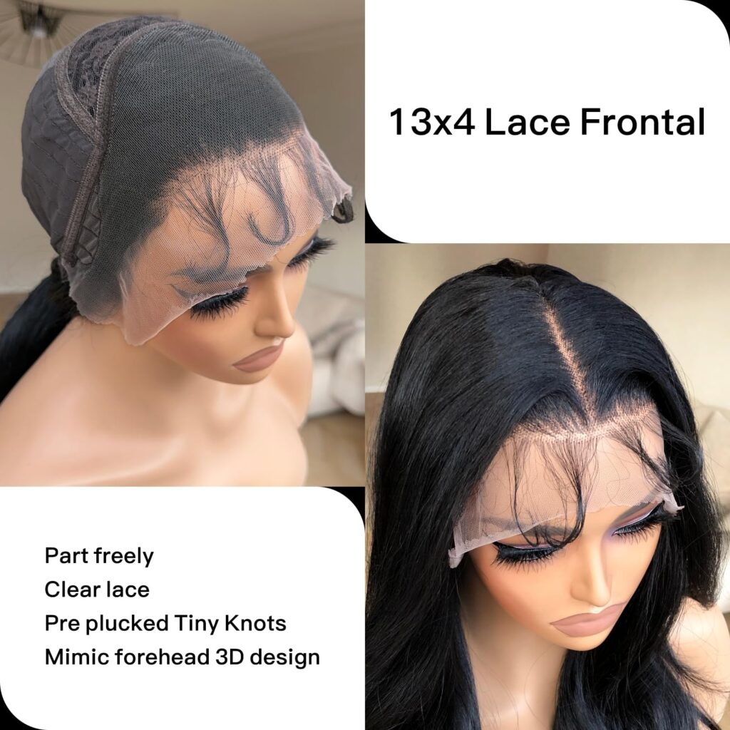 BrownBomb Skunk Stripe Wig Lace Front Wig Pre Plucked, Synthetic Lace Front Wigs for Women, Black and Blonde Wig Skunk Stripe Lace Front Wig 24inch, Easy Chic Black Wig with Blonde Highlights