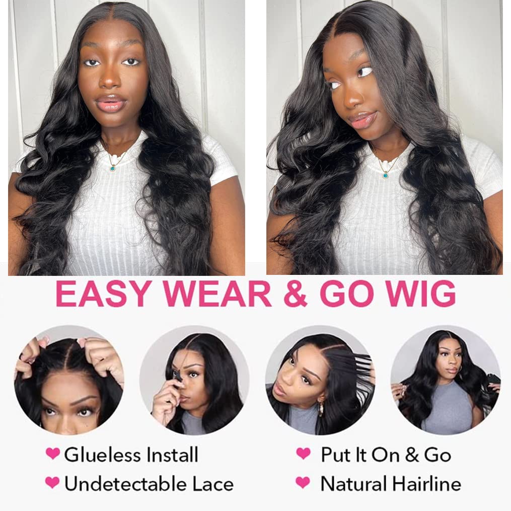 cixhygsa Lace Front Wigs Human Hair Pre Plucked Glueless Wigs for Women Body Wave 13x4 Lace Frontal Wear and Go Wigs for Beginners 180% Density Brazilian Virgin Human Hair Wig(14 Inch)