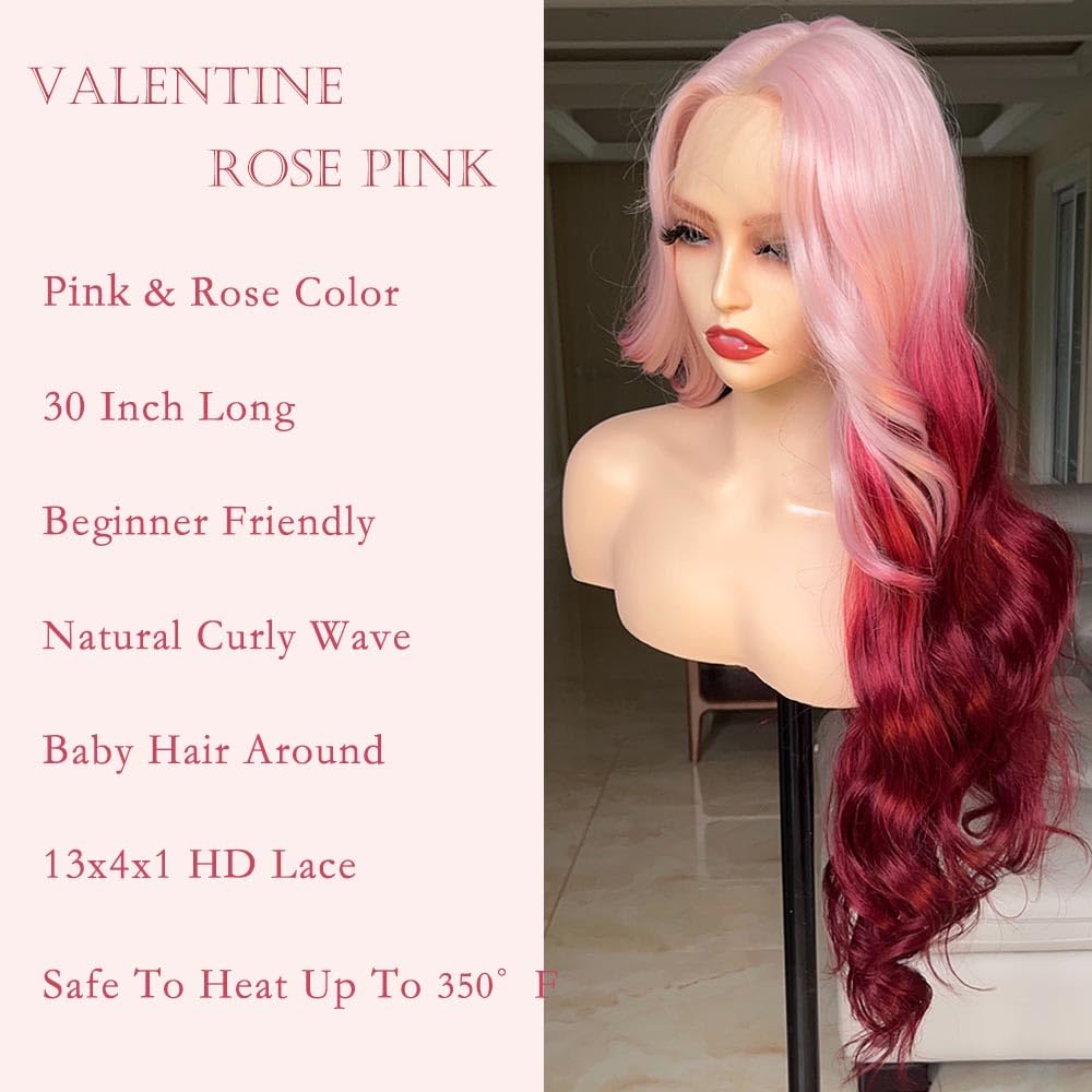 FABÉLLE 30 Inch Lace Front Wig Body Wave Wig Pre-Plucked with Baby Hair Natural Color Glueless Wig for Women Curly Wave Synthetic Lace Front Wig