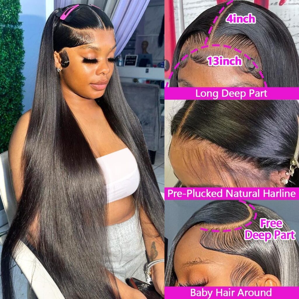 GIVHAP 28 Inch Straight Lace Front Wigs Human Hair Pre-Plucked 180% Density Glueless 13x4 HD Lace Frontal Wigs Human Hair Natural Hairline Brazilian Virgin Human Hair for Black Women with Baby Hair