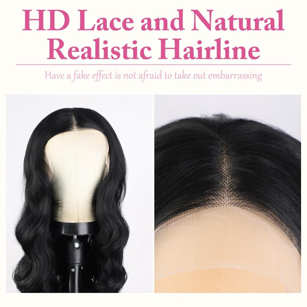 Lace Front Wigs Big Lace Front Synthetic Wig Heat Resistant Fiber Wigs Curly Wigs Wavy Wig Body Wave Long Wig Loose Wave Natural Wave Colorful Breathable Wig For Women (26, Black)