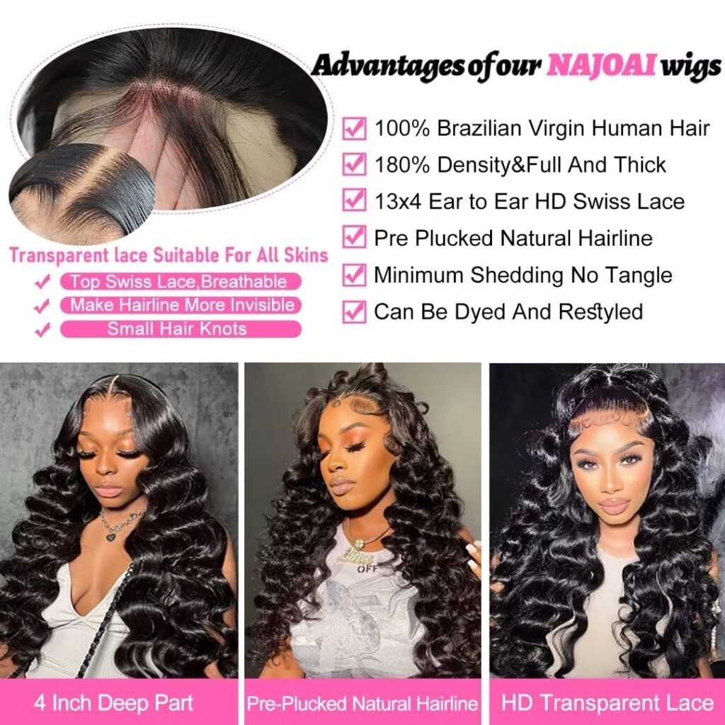 NAJOAI 26 Inch Body Wave Lace Front Wigs Human Hair Pre Plucked 180% Density HD 13x4 Frontal Wigs Glueless Wigs Human Hair Lace Front Wig for Black Women with Baby Hair Natural Black