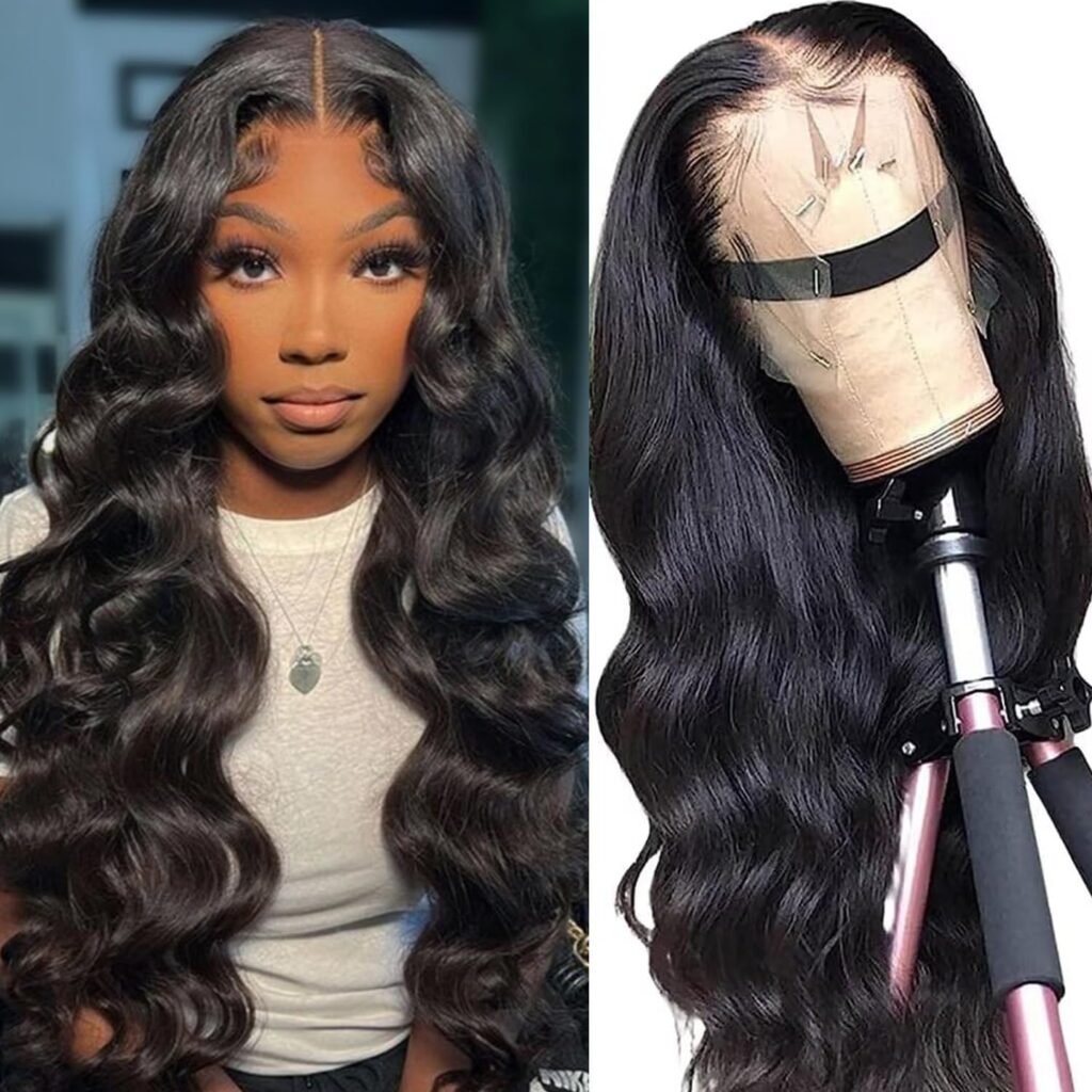 NAJOAI 26 Inch Body Wave Lace Front Wigs Human Hair Pre Plucked 180% Density HD 13x4 Frontal Wigs Glueless Wigs Human Hair Lace Front Wig for Black Women with Baby Hair Natural Black