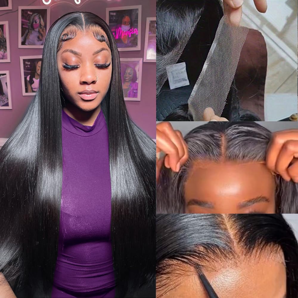 PINKEAGLE 28 Inch Wear and Go Glueless Wigs Human Hair Pre Plucked Pre Cut for beginners 13x4 Straight Lace Front Wigs Human Hair for Women 180% Density HD Lace Frontal Wig Human Hair with Baby Hair