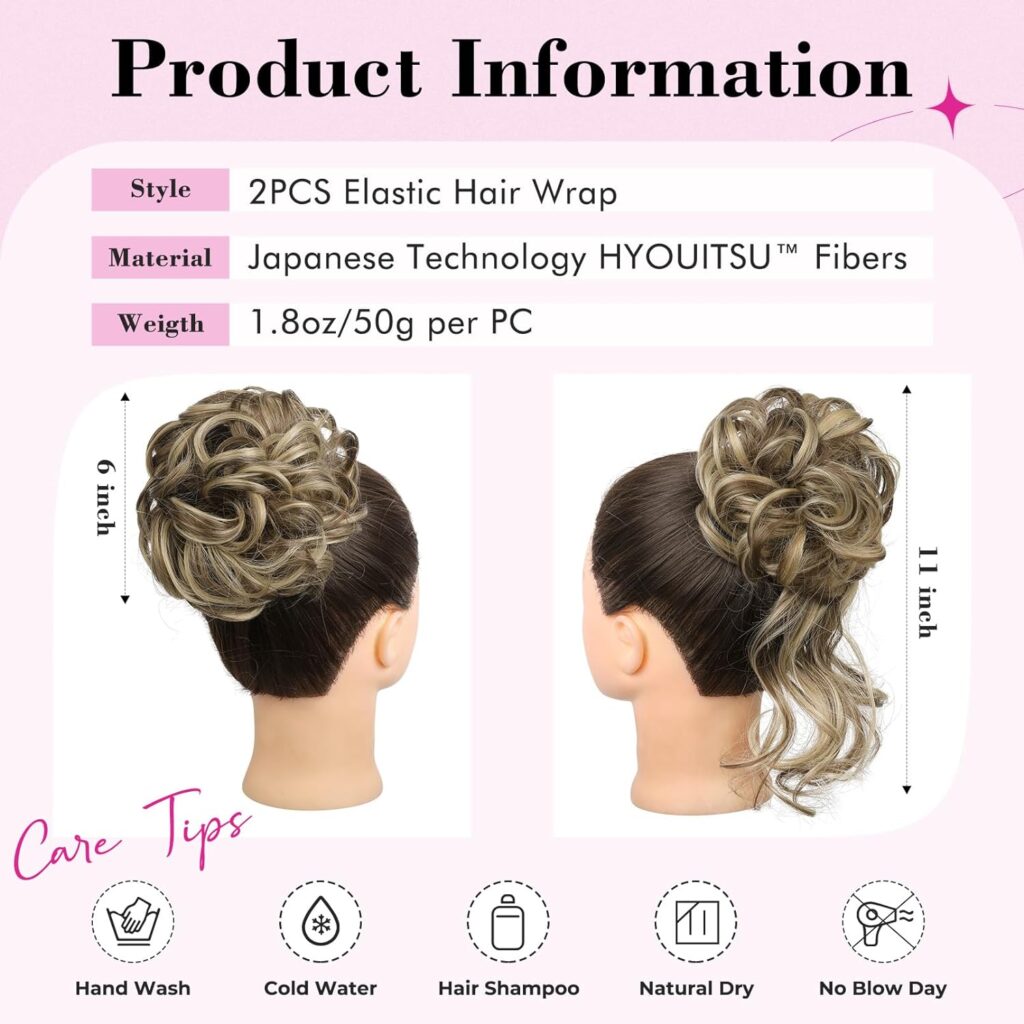 REECHO Messy Bun Hair Piece, 2 Styles Classic Tousled Updo Elastic Hair Bun Scrunchies Fake Hair Bun Donut Ponytail Extensions Messy Hair Bun Accessories for Women - Light Blonde