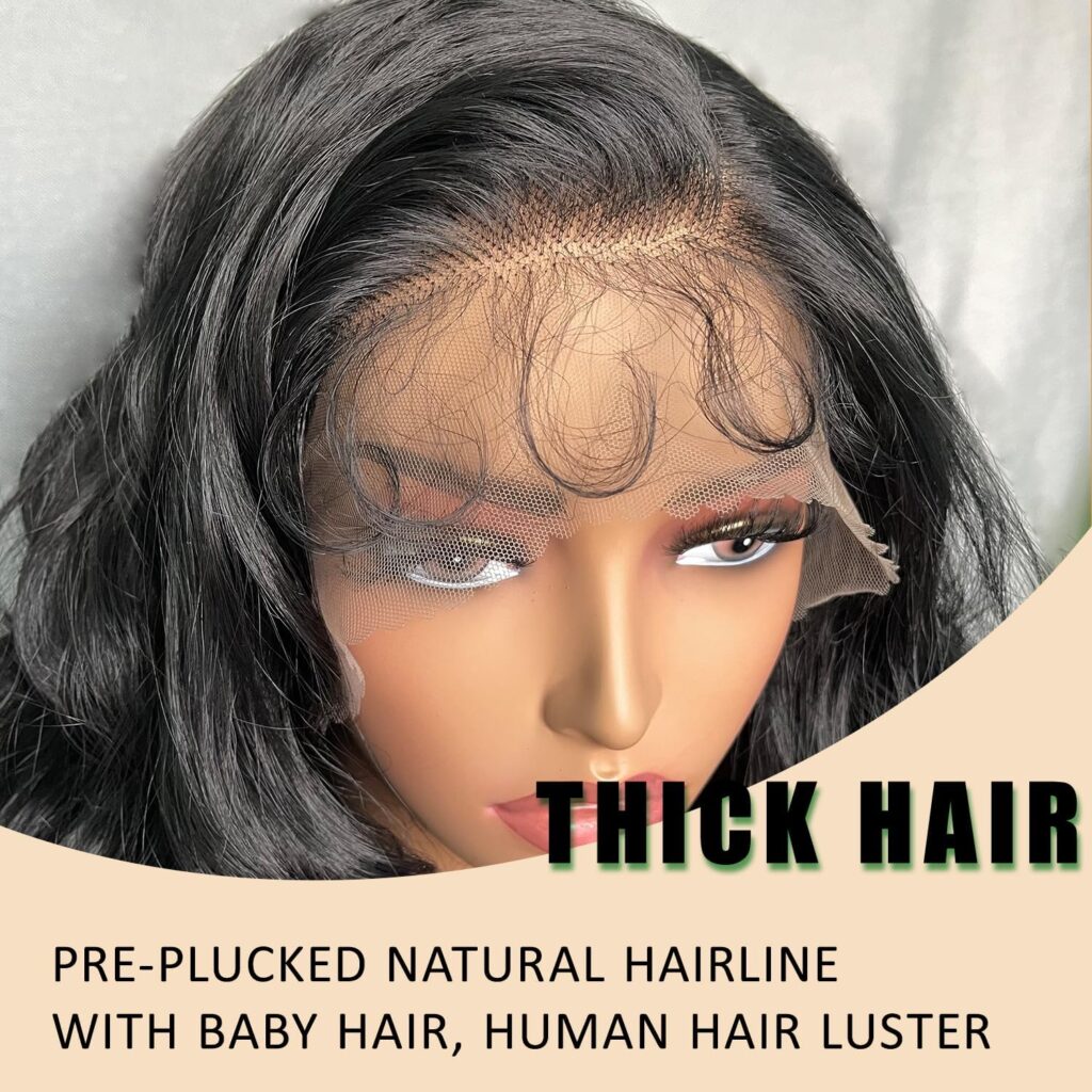 SOKU Black 13x6 Lace Frontal Wig 32 Inch Long Body Wave Pre Plucked Hairline with Baby Hair Transparent Swiss Lace Heat Resistant Synthetic Hair Glueless Lace Front Wigs for Black Women