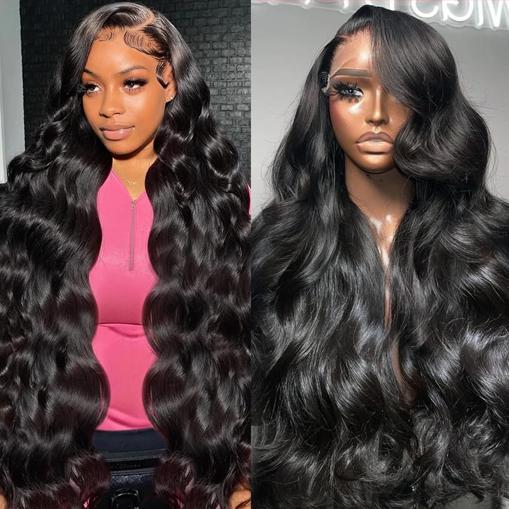 Tiwugi 28 Inch Body Wave Lace Front Wigs Human Hair 13x4 HD Lace Front Wigs Human Hair Pre Plucked Body Wave Glueless Frontal Wigs Human Hair 180% Density for Women