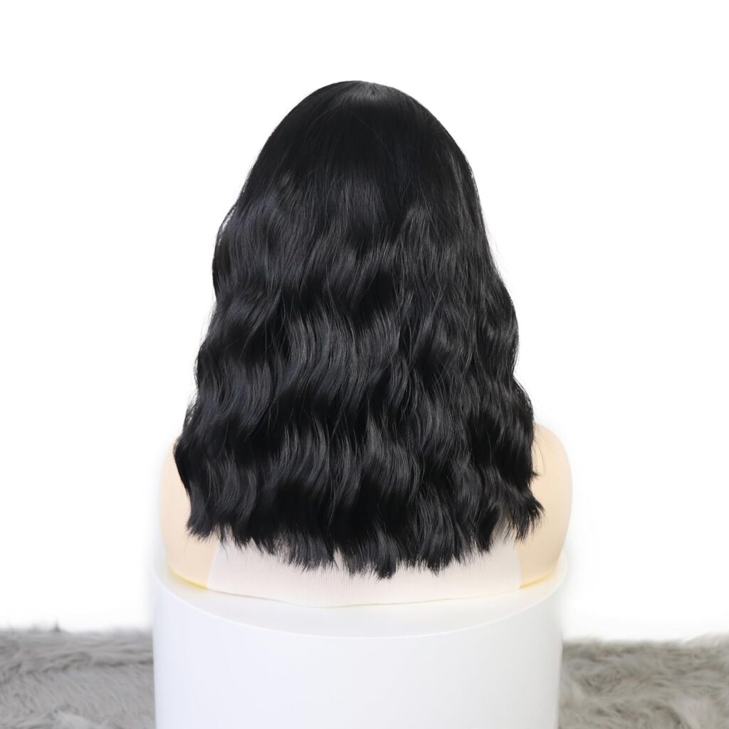 WXHWCX Long Black Middle Part Wavy Wig For Women Heat Resistant Fiber Hair Synthetic Lace Front Wigs Daily Party Use Wigs