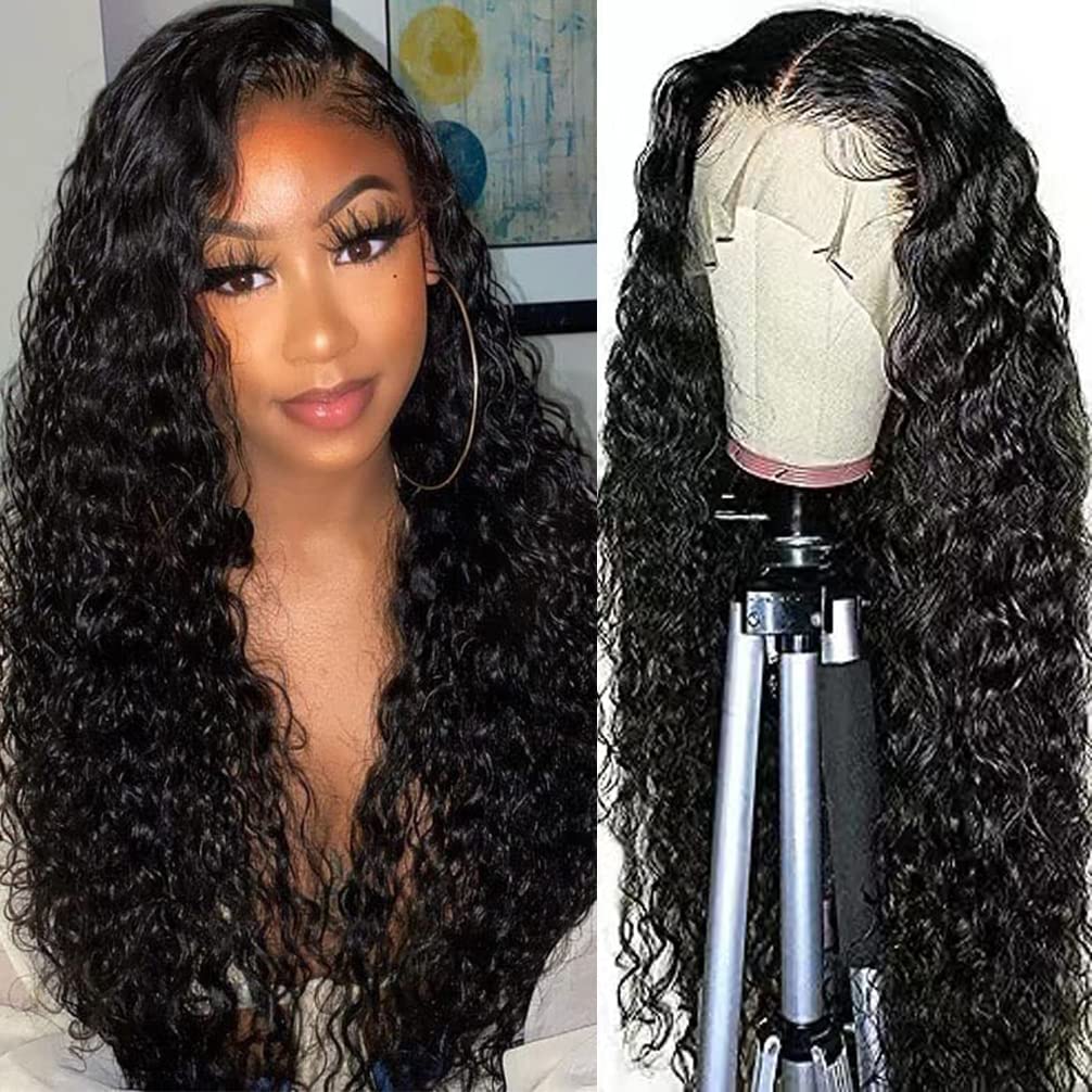 13x4 Lace Front Wigs Human Hair Pre Plucked 180% Density Brazilian Wet and Wavy Human Hair Wigs for Black Women Glueless Curly Lace Frontal Wigs Human Hair Natural Color (22 Inch)