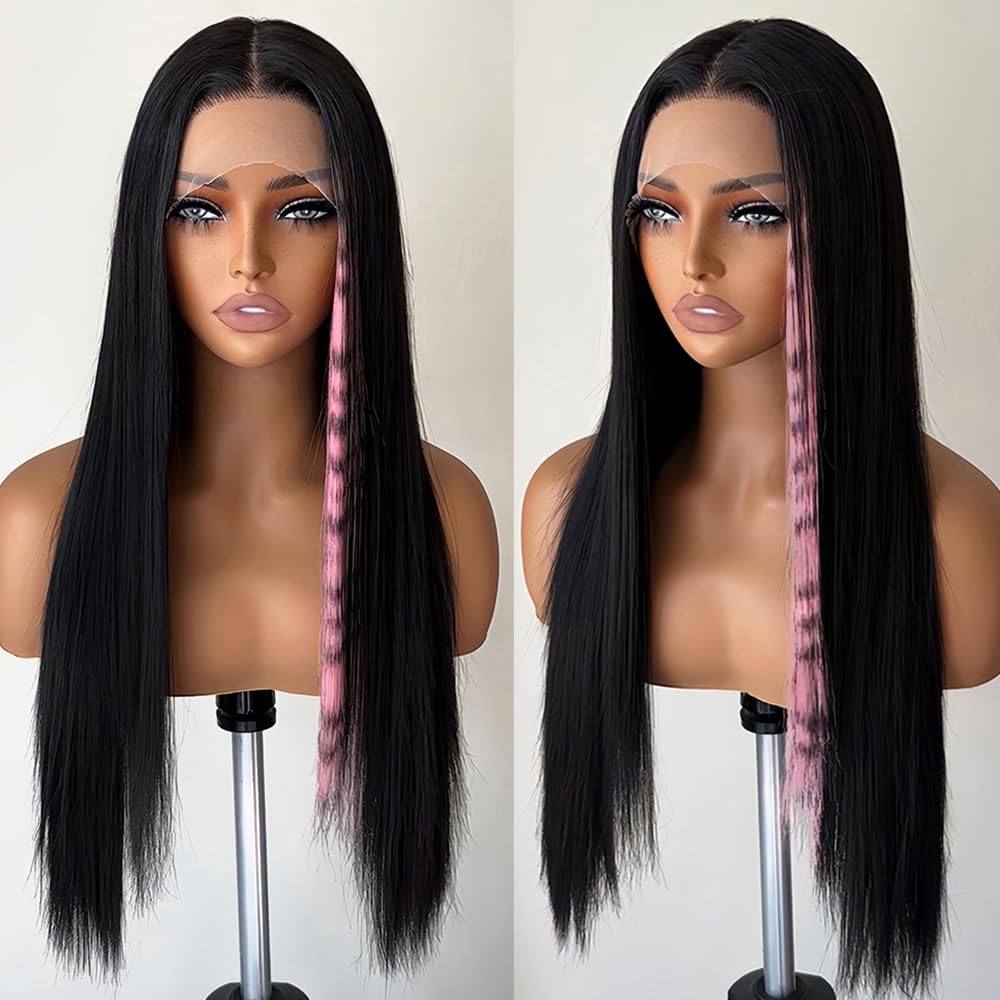 FABÉLLE Honey Blonde Highlight Lace Front Wigs 13x4x1 HD Lace Long Straight Glueless Wigs Pre Plucked Highlight Wigs Yaki Straight Synthetic Lace Front Wig 26 Inch