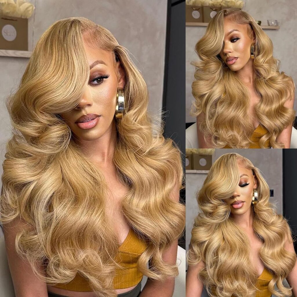 Honey Blonde Lace Front Wig Human Hair Body Wave 13x4 HD Lace Frontal Human Hair Wigs Pre Plucked with Baby Hair 180% Density Glueless Wigs 27# Colored Wigs Human Hair 22 Inch