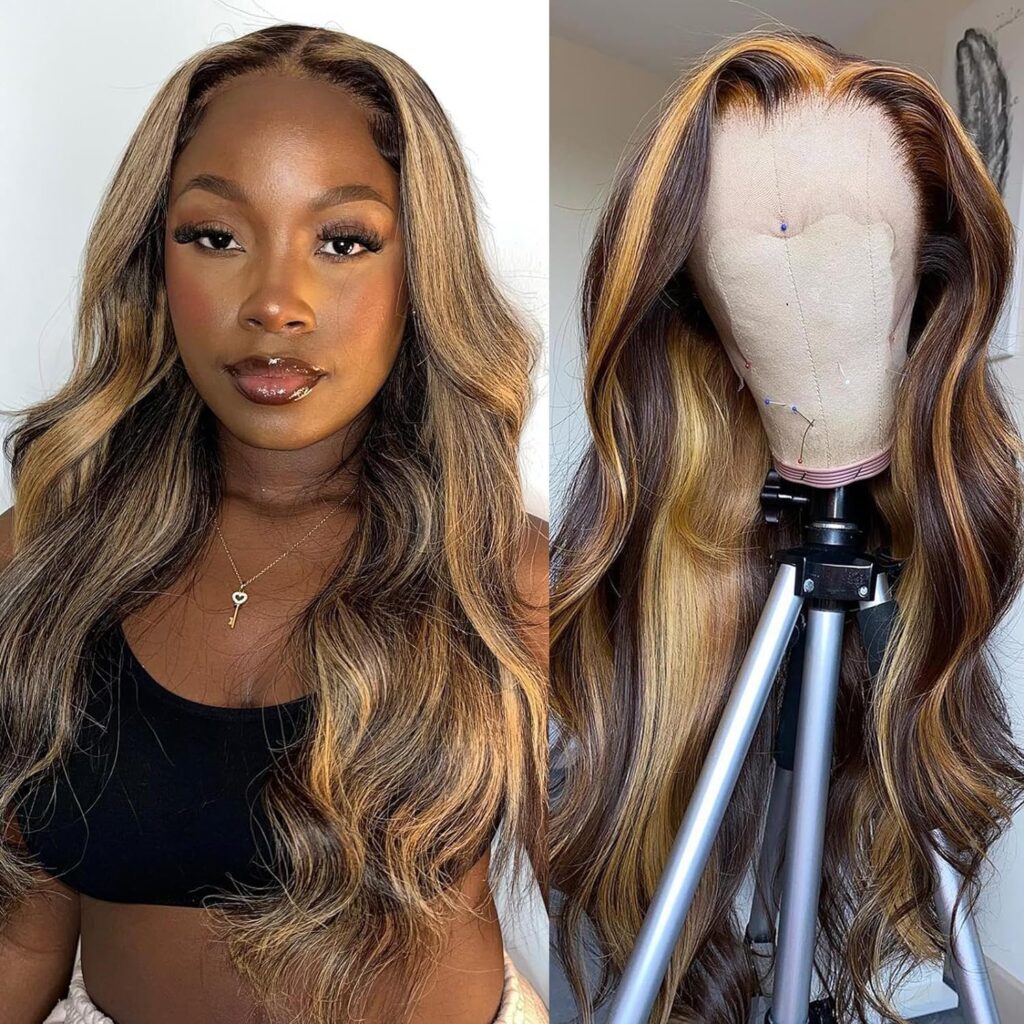 Honey Blonde Lace Front Wig Human Hair Body Wave 13x4 HD Lace Frontal Human Hair Wigs Pre Plucked with Baby Hair 180% Density Glueless Wigs 27# Colored Wigs Human Hair 22 Inch