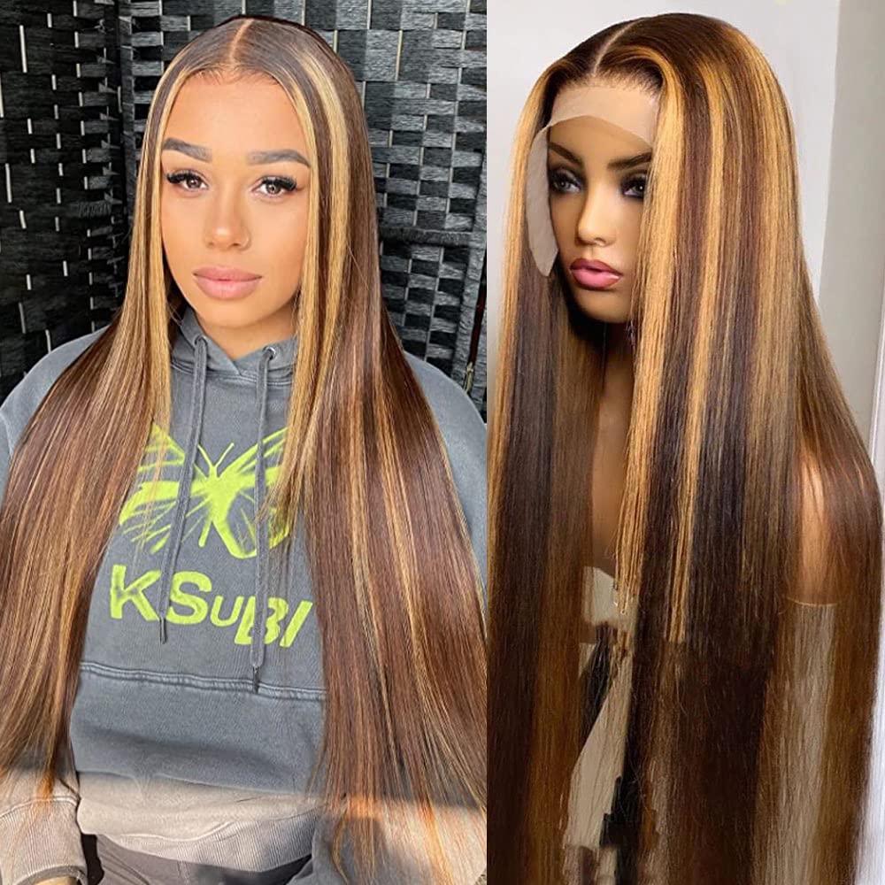 Honey Blonde Lace Front Wig Human Hair Body Wave 13x4 HD Lace Frontal Human Hair Wigs Pre Plucked with Baby Hair 180% Density Glueless Wigs 27# Colored Wigs Human Hair 22 Inch