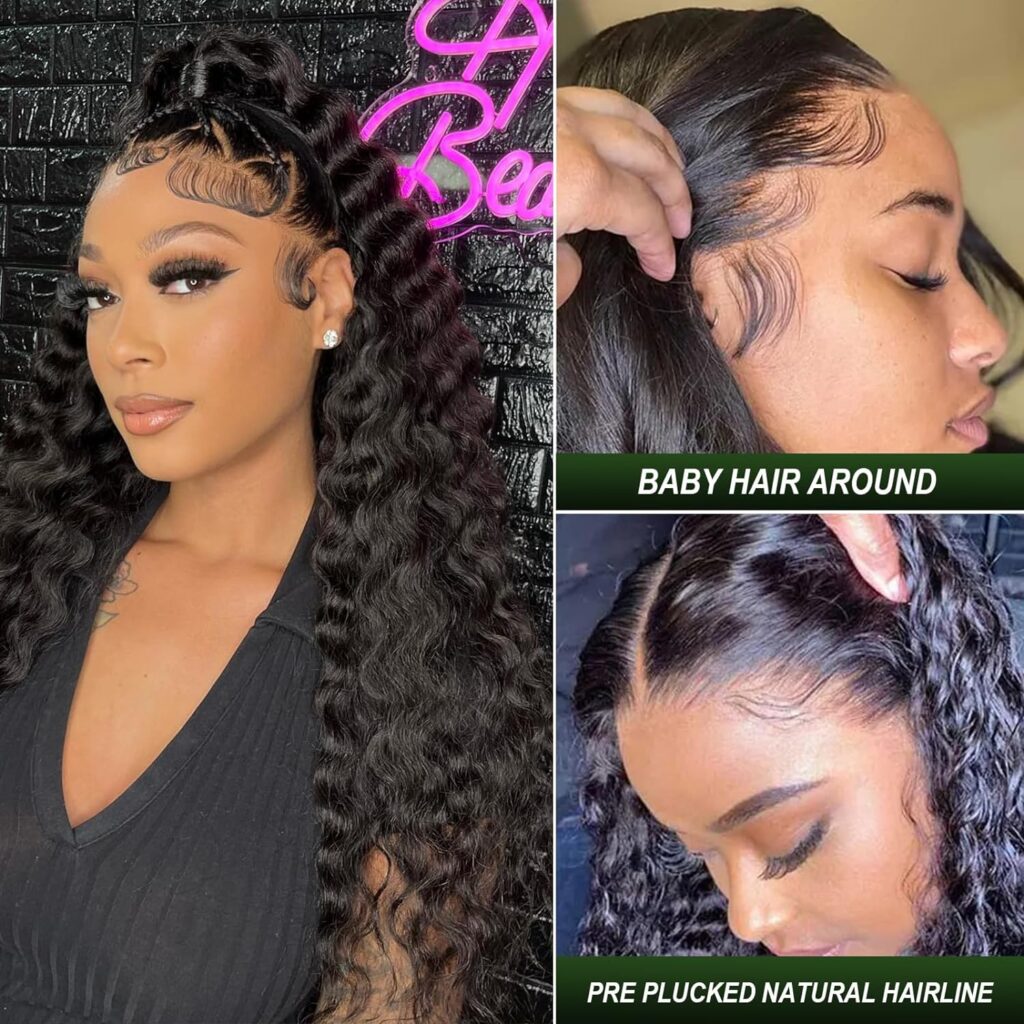 LUUVELO 13x4 Deep Wave Lace Front Wigs Human Hair 180% Density HD Deep Curly Lace Frontal Glueless Wigs Human Hair Wigs For Women Pre Plucked With Baby Hair Natural Color (26 Inch)