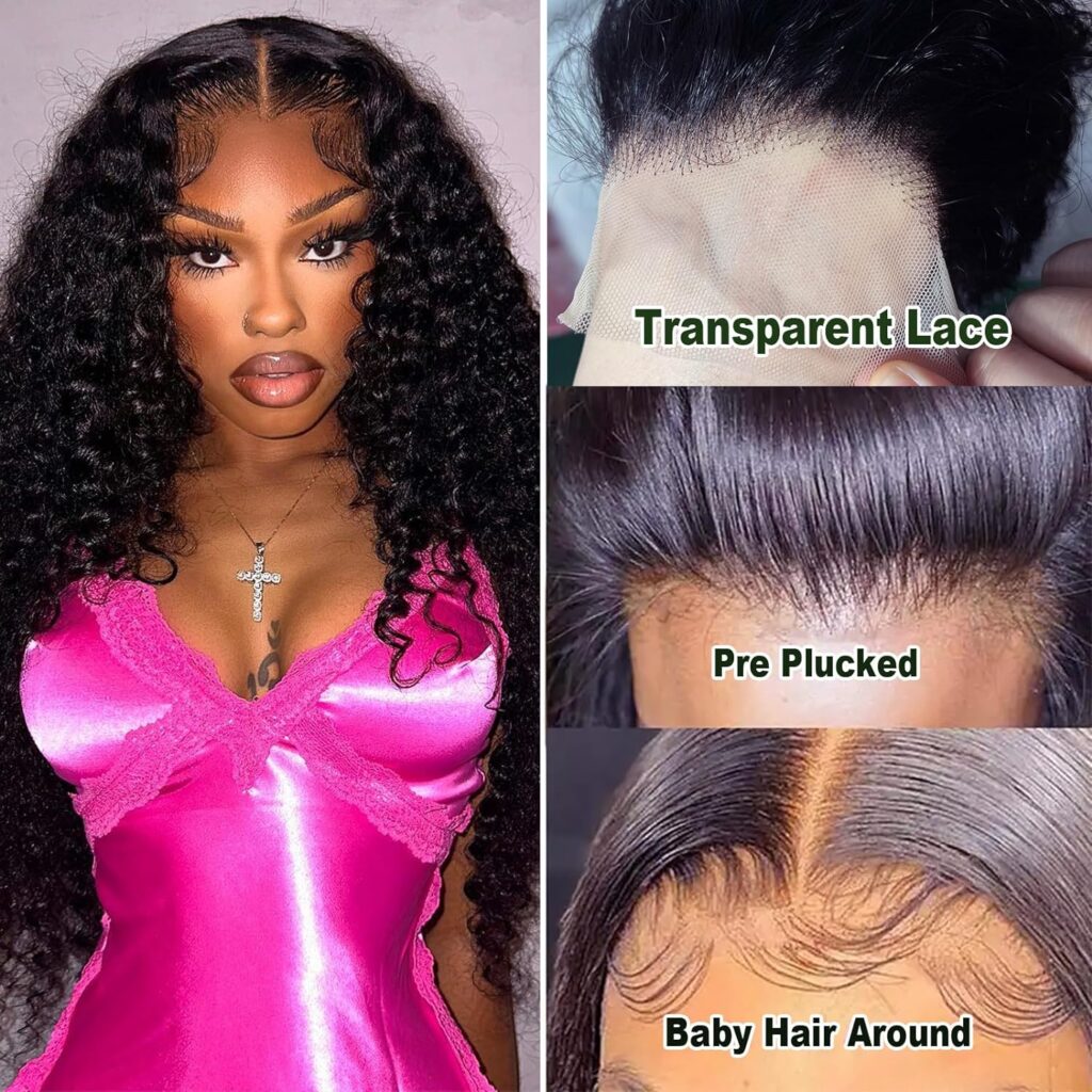 LUUVELO 13x4 Deep Wave Lace Front Wigs Human Hair 180% Density HD Deep Curly Lace Frontal Glueless Wigs Human Hair Wigs For Women Pre Plucked With Baby Hair Natural Color (26 Inch)