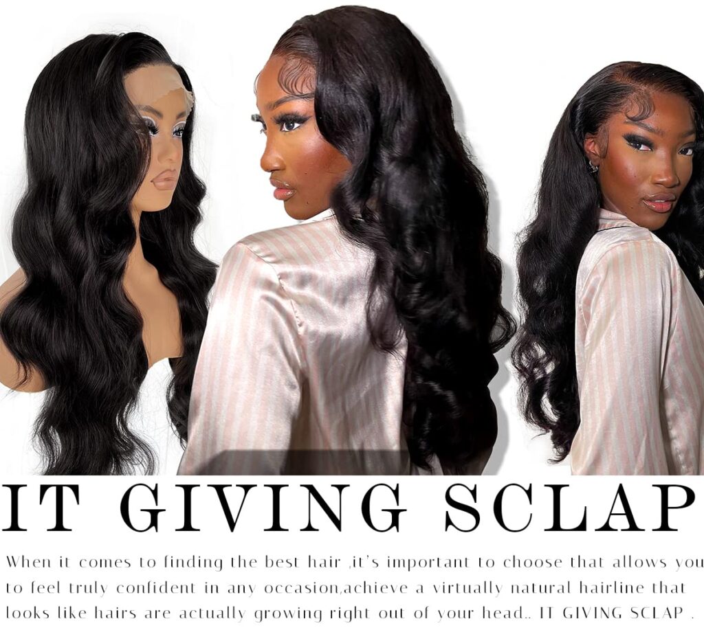 MITIMES Glueless Long Body Wave Synthetic Lace Front Wig For Black Women 1B Natural Black