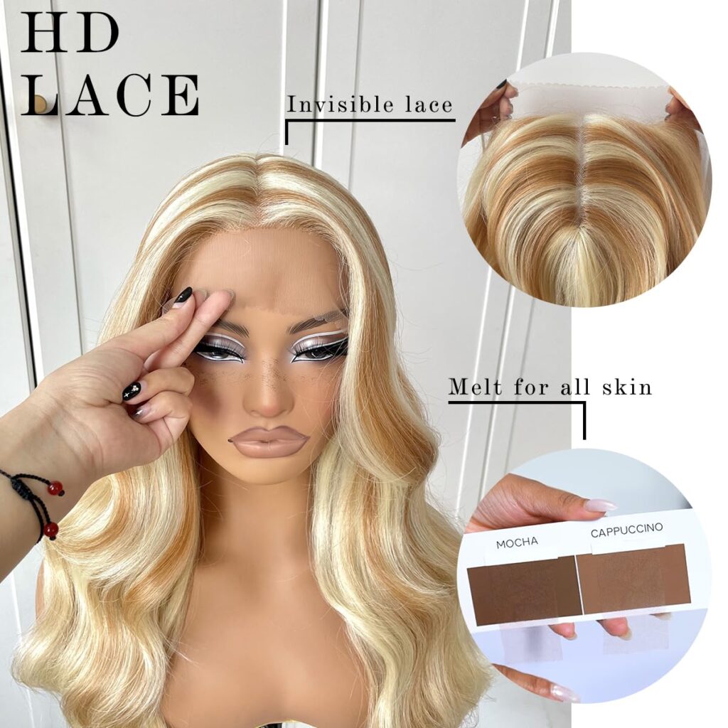 MITIMES Glueless Long Body Wave Synthetic Lace Front Wig For Black Women 1B Natural Black