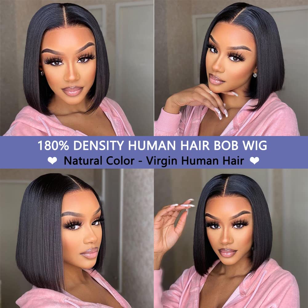 Superfect Bob Wig Human Hair 14 Inch 13x4 HD Lace Front Wigs Human Hair Pre Plucked Straight Lace Frontal Glueless Short Bob Wigs for Women Human Hair Wigs Natural Black Color(14 Inch, Bob Wig)